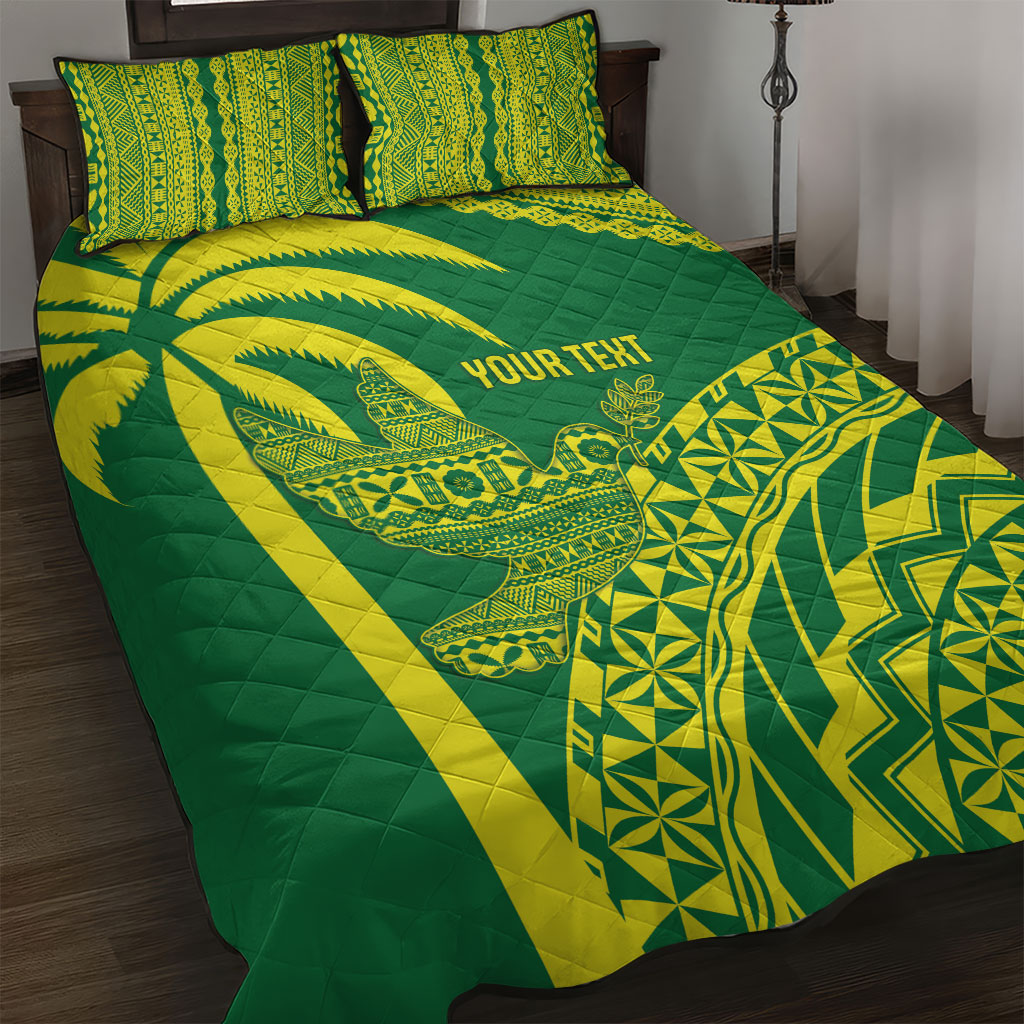 Tailevu Fiji 2026 Rugby Custom Quilt Bed Set Dove Nation Fijian Tapa Pattern LT14 Green - Polynesian Pride