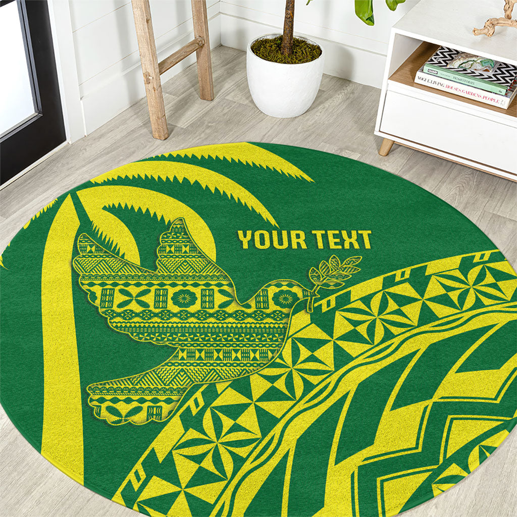 Tailevu Fiji 2026 Rugby Custom Round Carpet Dove Nation Fijian Tapa Pattern LT14 Green - Polynesian Pride