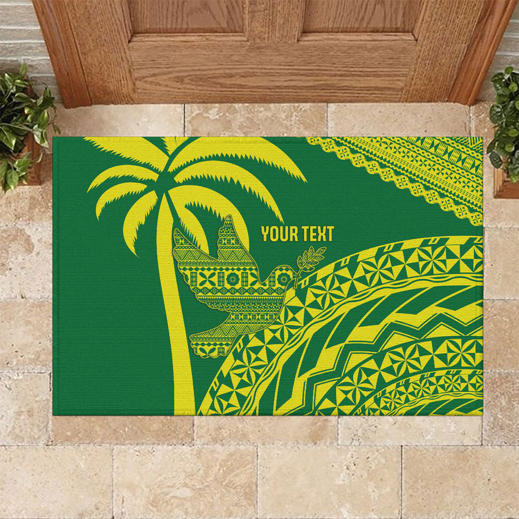 Tailevu Fiji 2026 Rugby Custom Rubber Doormat Dove Nation Fijian Tapa Pattern LT14 Green - Polynesian Pride