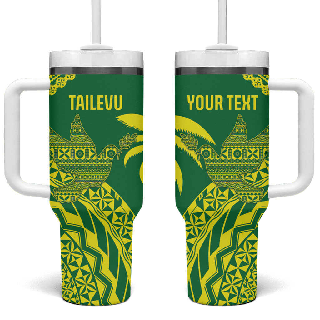 Tailevu Fiji 2026 Rugby Custom Tumbler With Handle Dove Nation Fijian Tapa Pattern LT14 One Size: 40 oz Green - Polynesian Pride