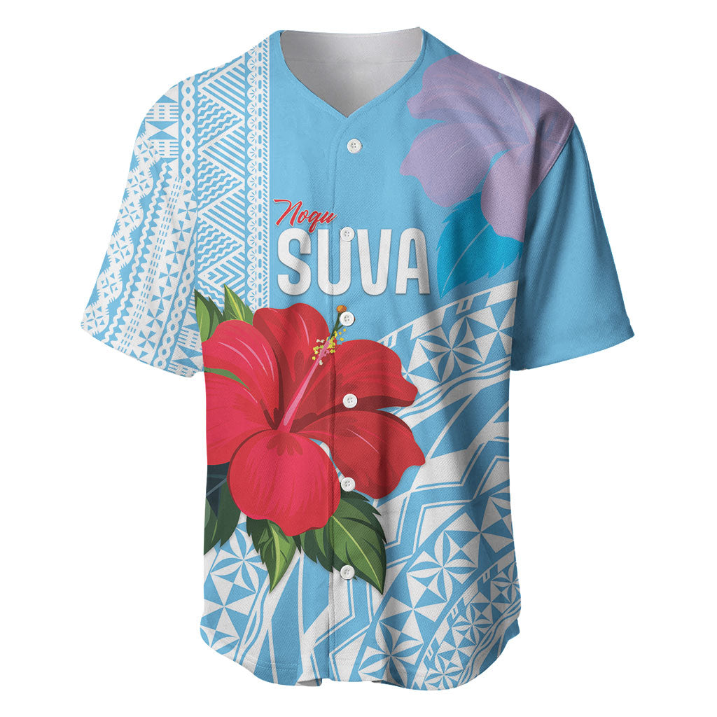 Suva Fiji 2026 Rugby Custom Baseball Jersey Hibiscus Fijian Tapa Pattern LT14 Blue - Polynesian Pride