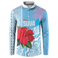 Suva Fiji 2026 Rugby Custom Button Sweatshirt Hibiscus Fijian Tapa Pattern