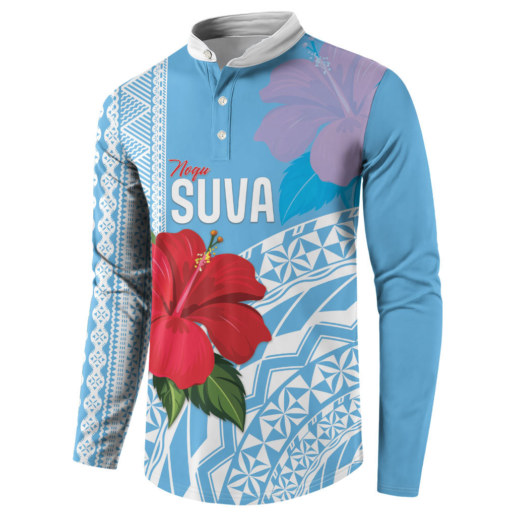 Suva Fiji 2026 Rugby Custom Button Sweatshirt Hibiscus Fijian Tapa Pattern