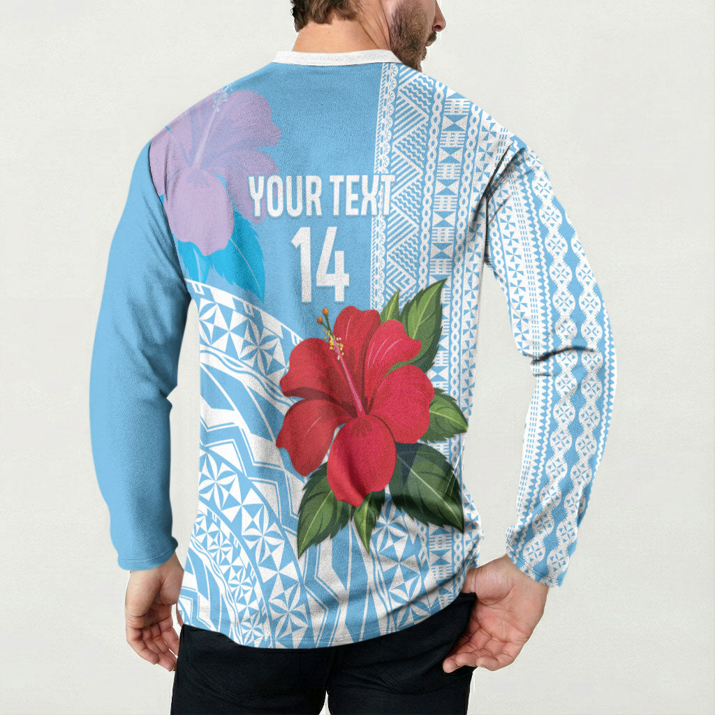 Suva Fiji 2026 Rugby Custom Button Sweatshirt Hibiscus Fijian Tapa Pattern