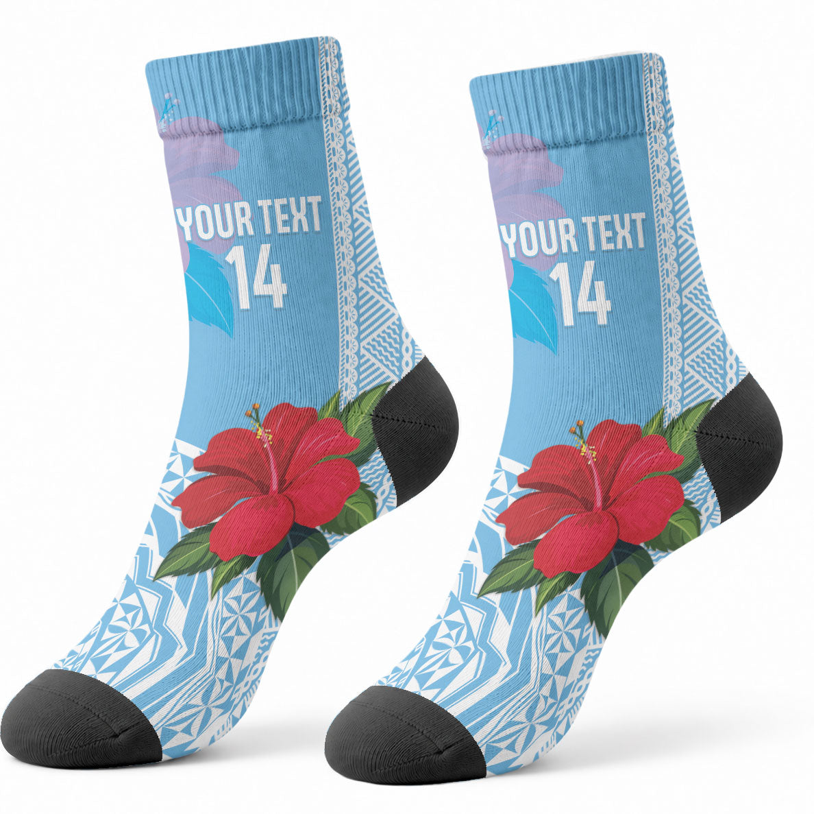 Suva Fiji 2026 Rugby Custom Crew Socks Hibiscus Fijian Tapa Pattern LT14 - Polynesian Pride