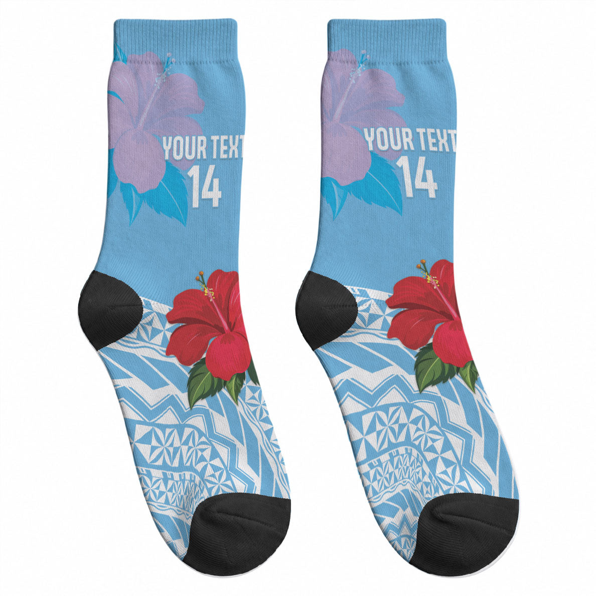 Suva Fiji 2026 Rugby Custom Crew Socks Hibiscus Fijian Tapa Pattern LT14 - Polynesian Pride