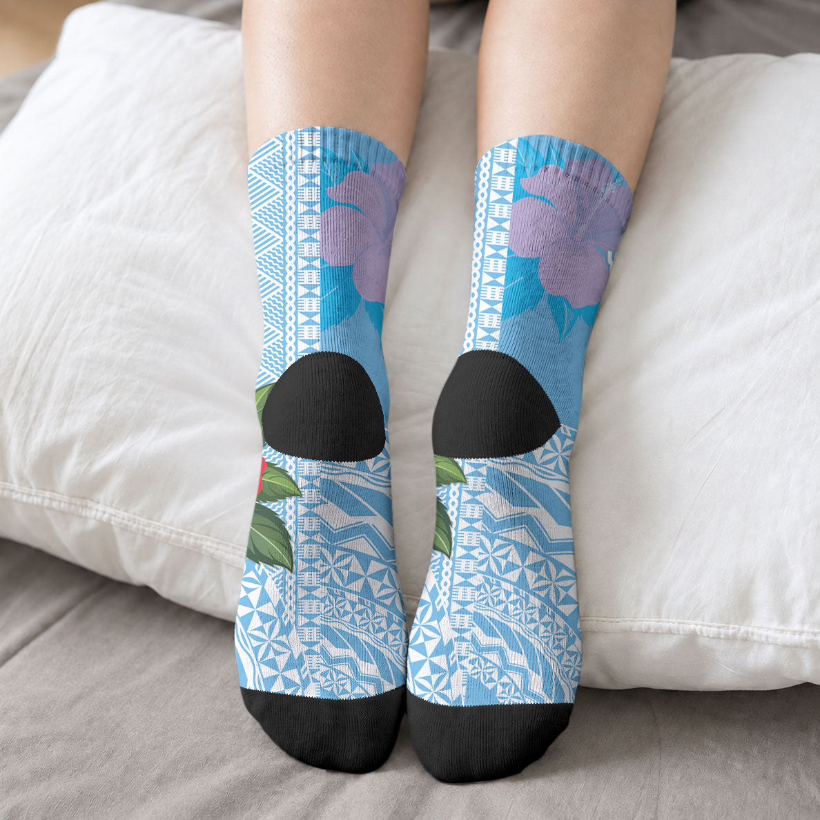 Suva Fiji 2026 Rugby Custom Crew Socks Hibiscus Fijian Tapa Pattern LT14 - Polynesian Pride