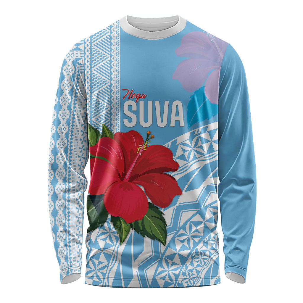 Suva Fiji 2026 Rugby Custom Long Sleeve Shirt Hibiscus Fijian Tapa Pattern LT14 Unisex Blue - Polynesian Pride