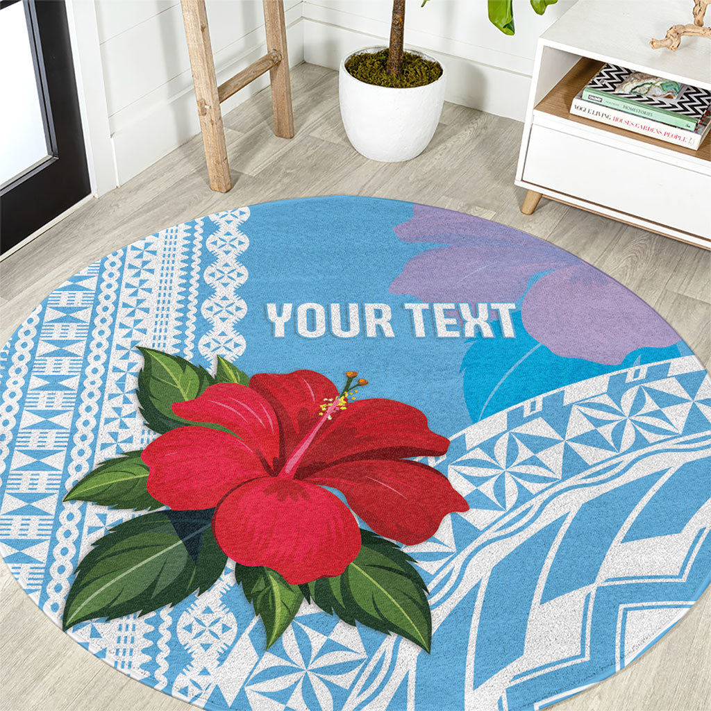 Suva Fiji 2026 Rugby Custom Round Carpet Hibiscus Fijian Tapa Pattern LT14 Blue - Polynesian Pride