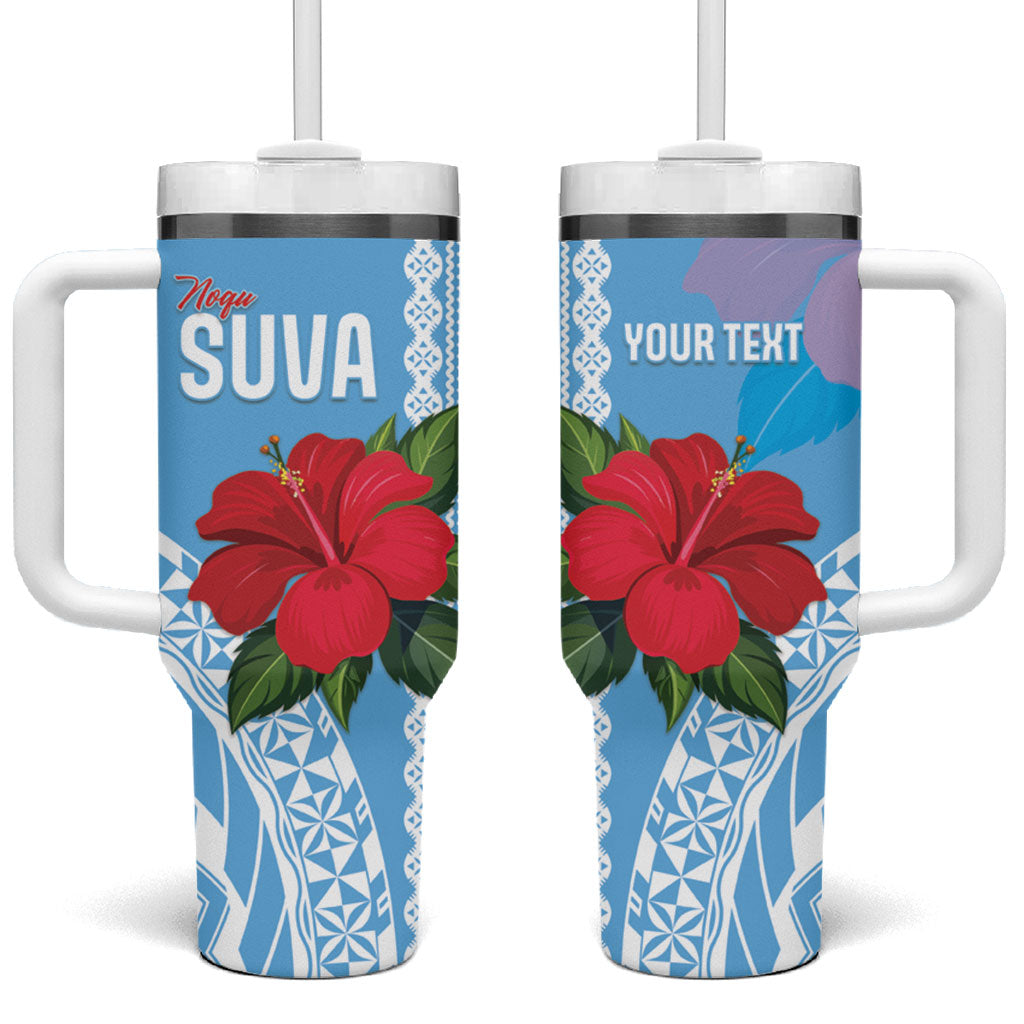 Suva Fiji 2026 Rugby Custom Tumbler With Handle Hibiscus Fijian Tapa Pattern LT14 One Size: 40 oz Blue - Polynesian Pride