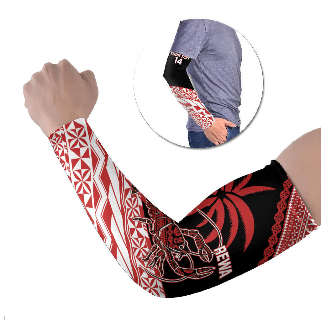 Rewa Fiji 2026 Rugby Custom Arm Sleeves Ura Prawn Fijian Tapa Pattern LT14 Set of 2 Red - Polynesian Pride