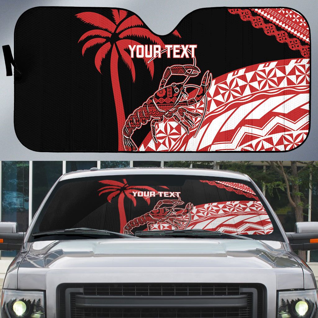 Rewa Fiji 2026 Rugby Custom Auto Sun Shade Ura Prawn Fijian Tapa Pattern LT14 Red - Polynesian Pride