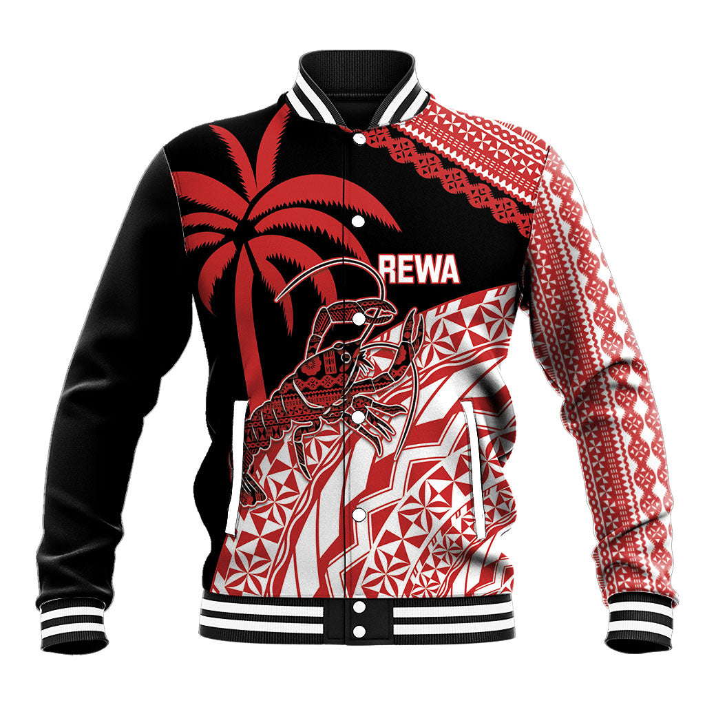 Rewa Fiji 2026 Rugby Custom Baseball Jacket Ura Prawn Fijian Tapa Pattern LT14 Unisex Red - Polynesian Pride