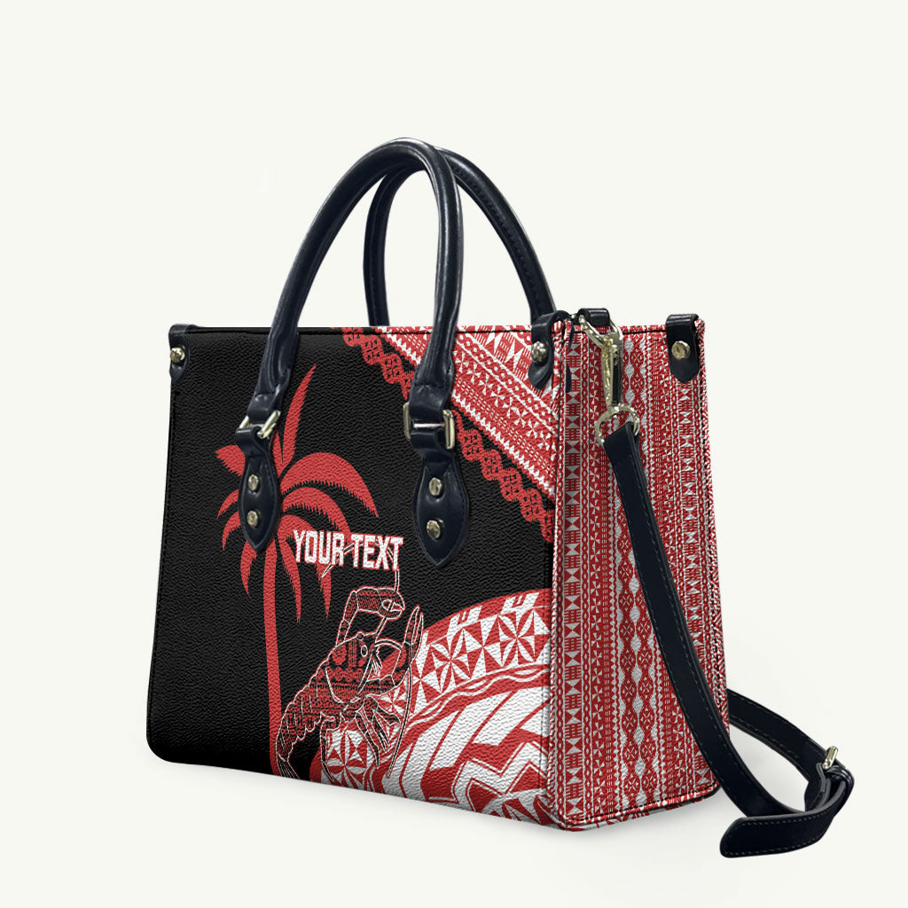 Rewa Fiji 2026 Rugby Custom Leather Bag Ura Prawn Fijian Tapa Pattern LT14 Red - Polynesian Pride