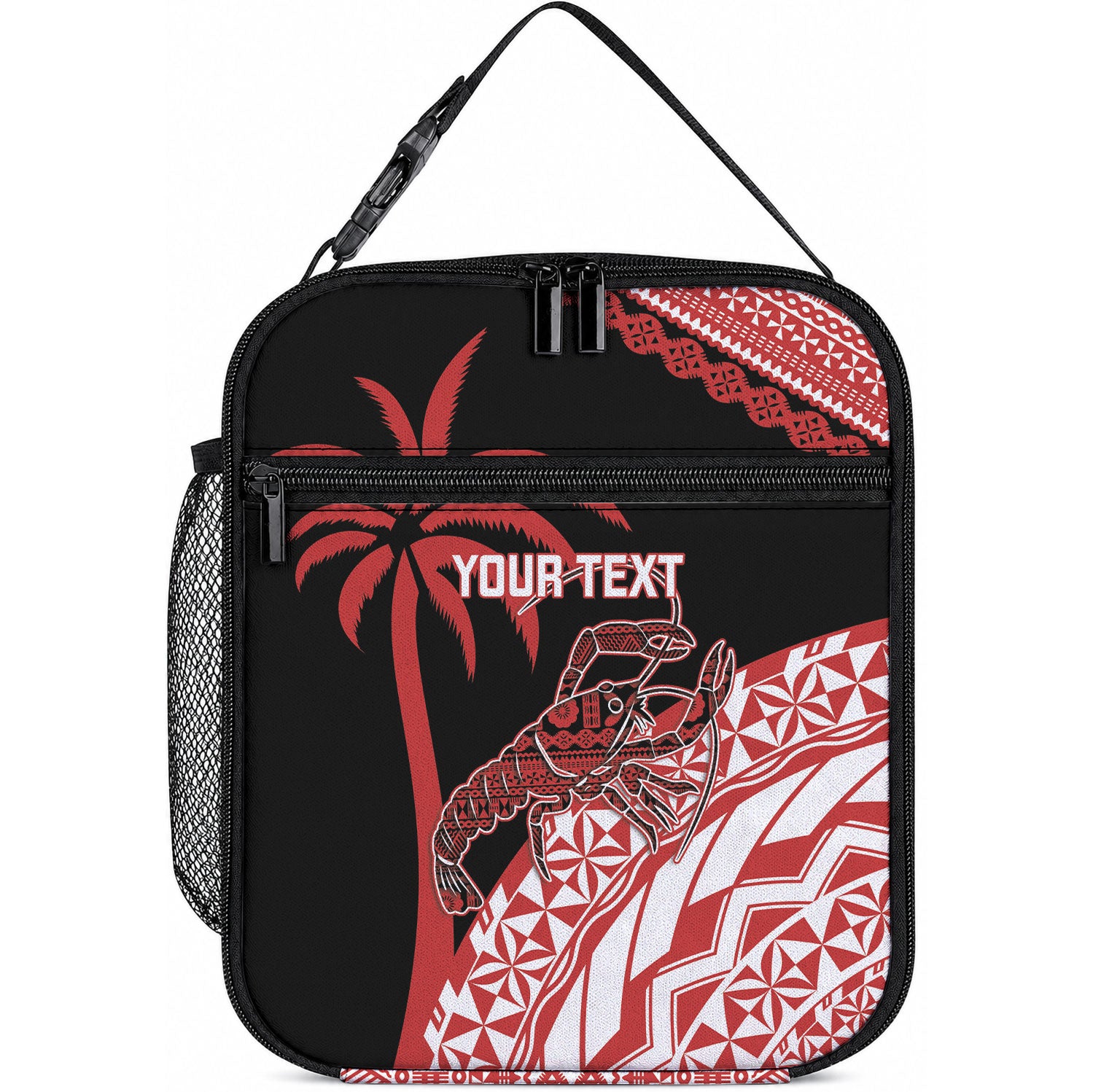 Rewa Fiji 2026 Rugby Custom Lunch Bag Ura Prawn Fijian Tapa Pattern LT14 10.2 × 8.3 × 4.3 inch Red - Polynesian Pride