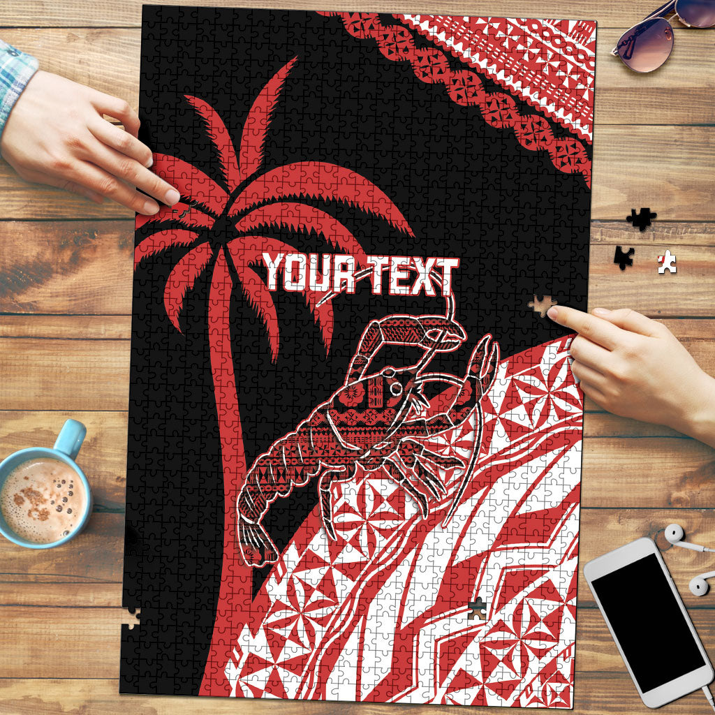 Rewa Fiji 2026 Rugby Custom Puzzle Ura Prawn Fijian Tapa Pattern LT14 Red - Polynesian Pride