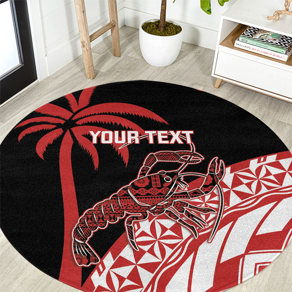 Rewa Fiji 2026 Rugby Custom Round Carpet Ura Prawn Fijian Tapa Pattern LT14 Red - Polynesian Pride