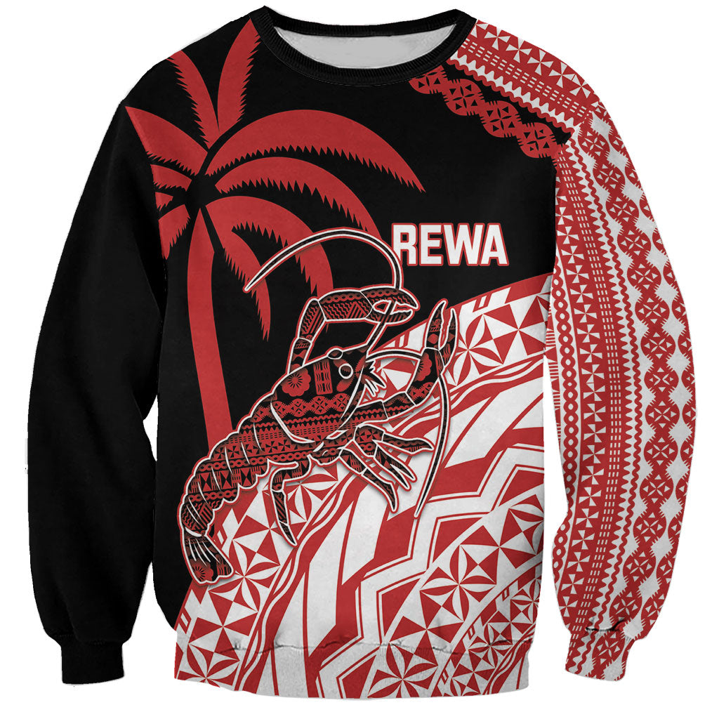 Rewa Fiji 2026 Rugby Custom Sweatshirt Ura Prawn Fijian Tapa Pattern LT14 Unisex Red - Polynesian Pride