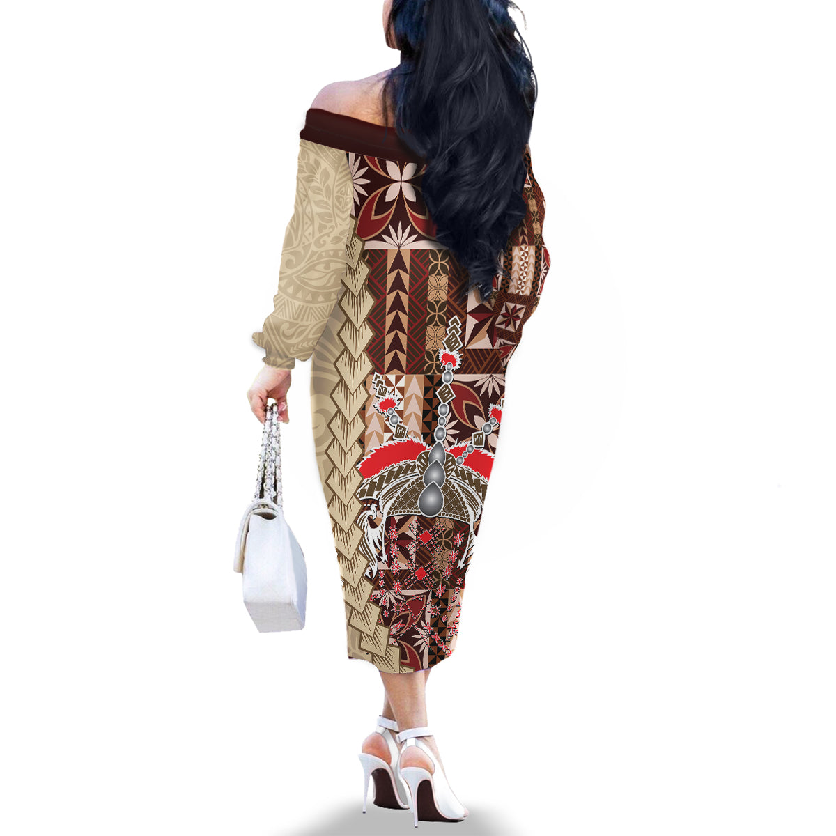 Samoa Tapau Family Matching Off Shoulder Long Sleeve Dress and Hawaiian Shirt Samoan Siapo Pattern LT14 - Polynesian Pride