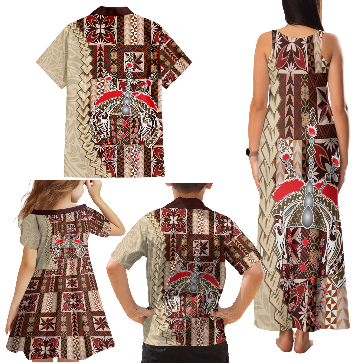 Samoa Tapau Family Matching Tank Maxi Dress and Hawaiian Shirt Samoan Siapo Pattern LT14 - Polynesian Pride