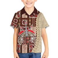 Samoa Tapau Family Matching Tank Maxi Dress and Hawaiian Shirt Samoan Siapo Pattern LT14 Son's Shirt Brown - Polynesian Pride