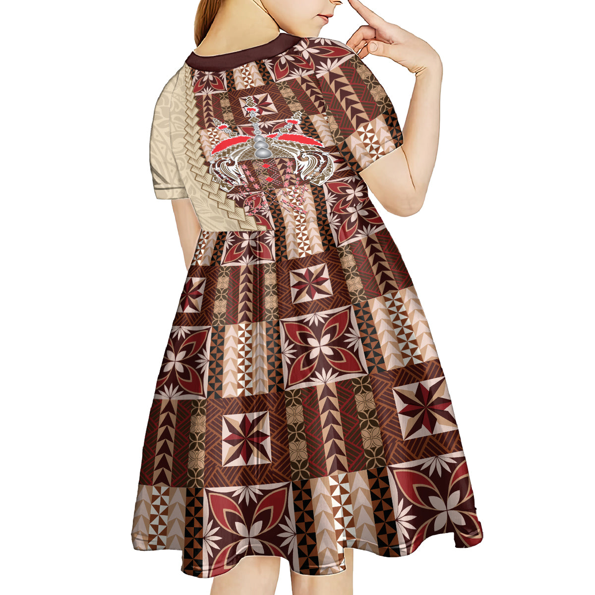 Samoa Tapau Kid Short Sleeve Dress Samoan Siapo Pattern LT14 - Polynesian Pride
