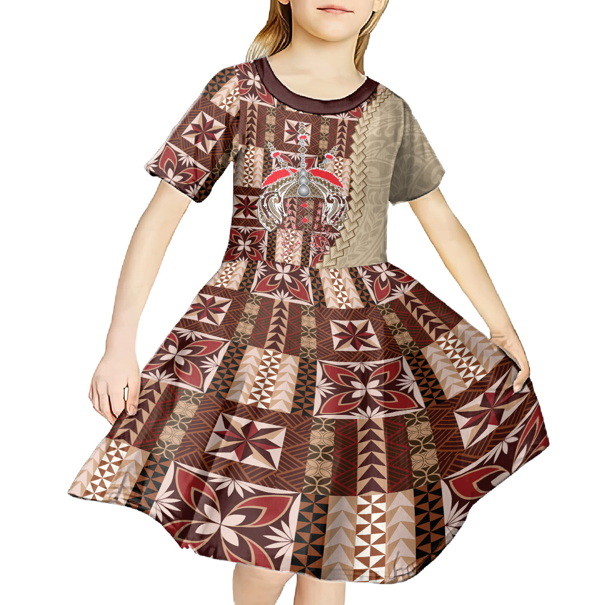 Samoa Tapau Kid Short Sleeve Dress Samoan Siapo Pattern LT14 - Polynesian Pride