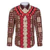 Samoa Siapo Family Matching Tank Maxi Dress and Hawaiian Shirt Tapa Pattern Mix Ula Fala Hibiscus LT14 Dad's Shirt - Long Sleeve Brown - Polynesian Pride