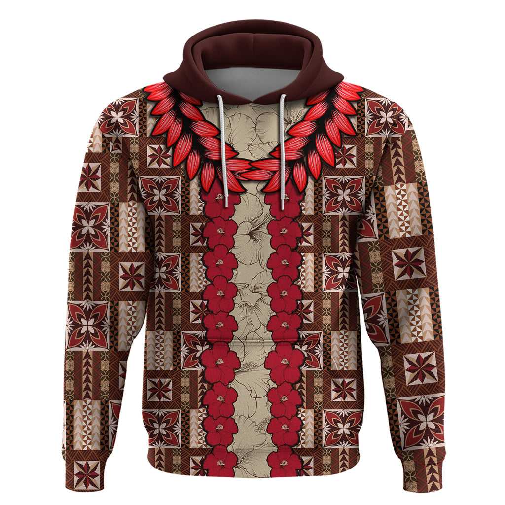 Samoa Siapo Hoodie Tapa Pattern Mix Ula Fala Hibiscus LT14 Brown - Polynesian Pride