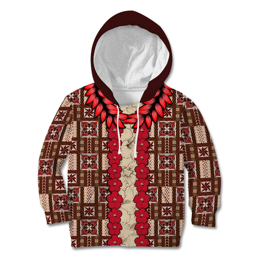 Samoa Siapo Kid Hoodie Tapa Pattern Mix Ula Fala Hibiscus LT14 Hoodie Brown - Polynesian Pride