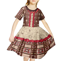 Samoa Siapo Kid Short Sleeve Dress Tapa Pattern Mix Ula Fala Hibiscus LT14 - Polynesian Pride