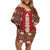 Samoa Siapo Off Shoulder Short Dress Tapa Pattern Mix Ula Fala Hibiscus LT14 Women Brown - Polynesian Pride