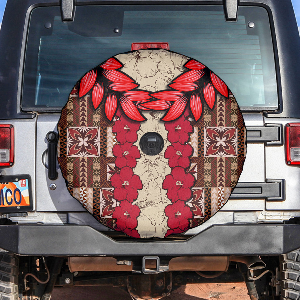 Samoa Siapo Spare Tire Cover Tapa Pattern Mix Ula Fala Hibiscus LT14 - Polynesian Pride
