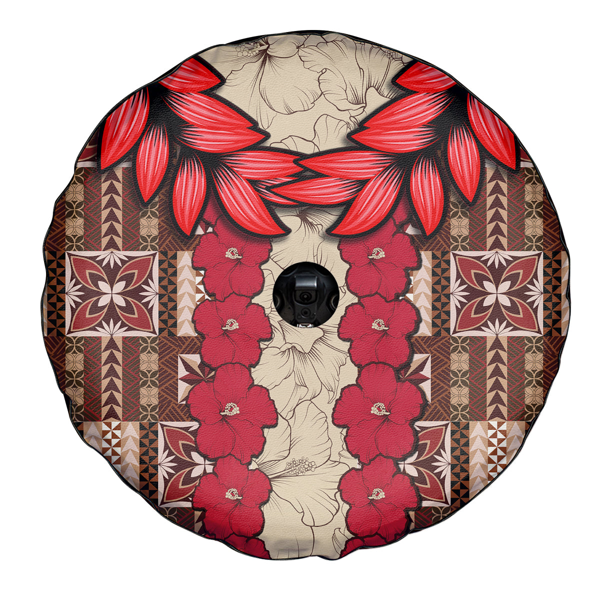 Samoa Siapo Spare Tire Cover Tapa Pattern Mix Ula Fala Hibiscus LT14 - Polynesian Pride