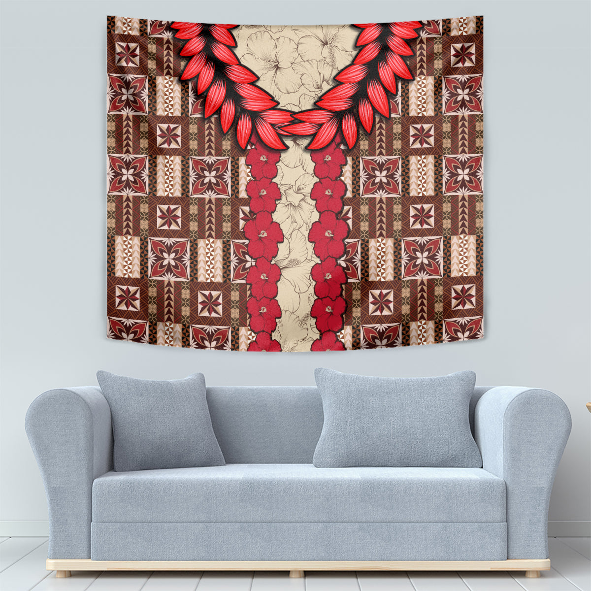 Samoa Siapo Tapestry Tapa Pattern Mix Ula Fala Hibiscus LT14 - Polynesian Pride
