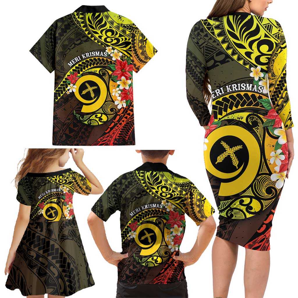 Vanuatu Christmas Family Matching Long Sleeve Bodycon Dress and Hawaiian Shirt Vanuatuan Pig Tusk - Meri Krismas! LT14 - Polynesian Pride
