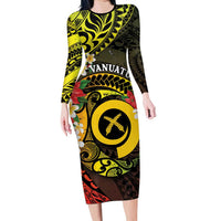 Vanuatu Christmas Family Matching Long Sleeve Bodycon Dress and Hawaiian Shirt Vanuatuan Pig Tusk - Meri Krismas! LT14 Mom's Dress Black - Polynesian Pride