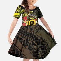 Vanuatu Christmas Family Matching Puletasi and Hawaiian Shirt Vanuatuan Pig Tusk - Meri Krismas! LT14 Daughter's Dress Black - Polynesian Pride