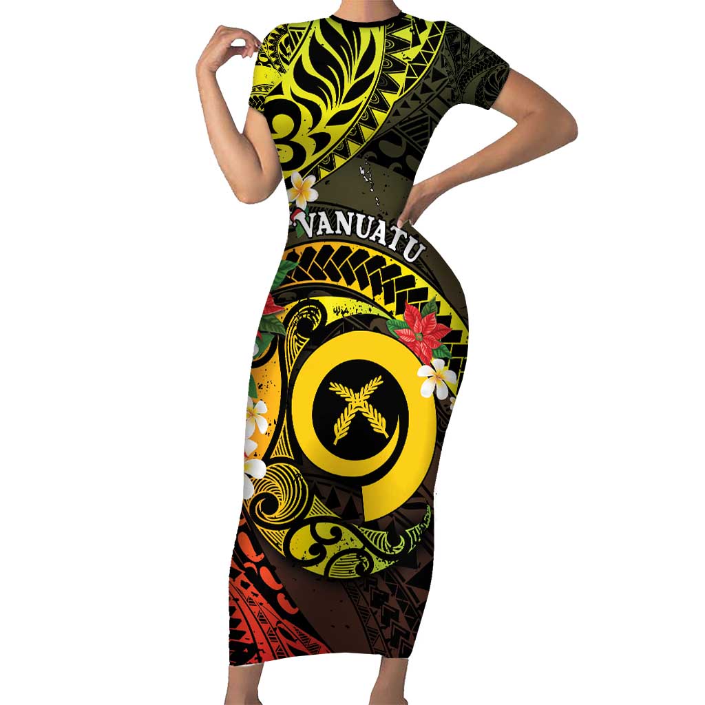 Vanuatu Christmas Family Matching Short Sleeve Bodycon Dress and Hawaiian Shirt Vanuatuan Pig Tusk - Meri Krismas! LT14 Mom's Dress Black - Polynesian Pride