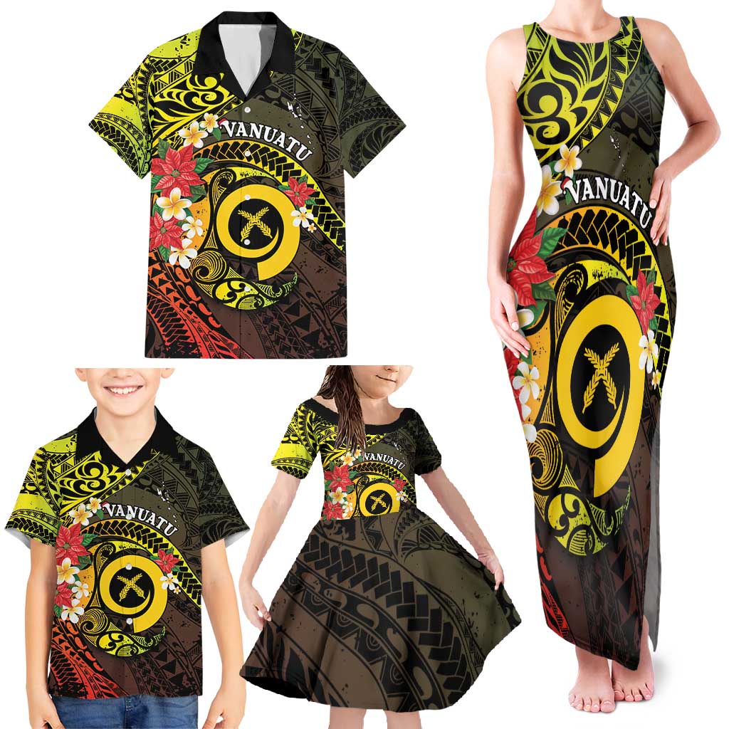 Vanuatu Christmas Family Matching Tank Maxi Dress and Hawaiian Shirt Vanuatuan Pig Tusk - Meri Krismas!