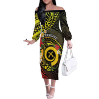 Vanuatu Christmas Off The Shoulder Long Sleeve Dress Vanuatuan Pig Tusk - Meri Krismas!
