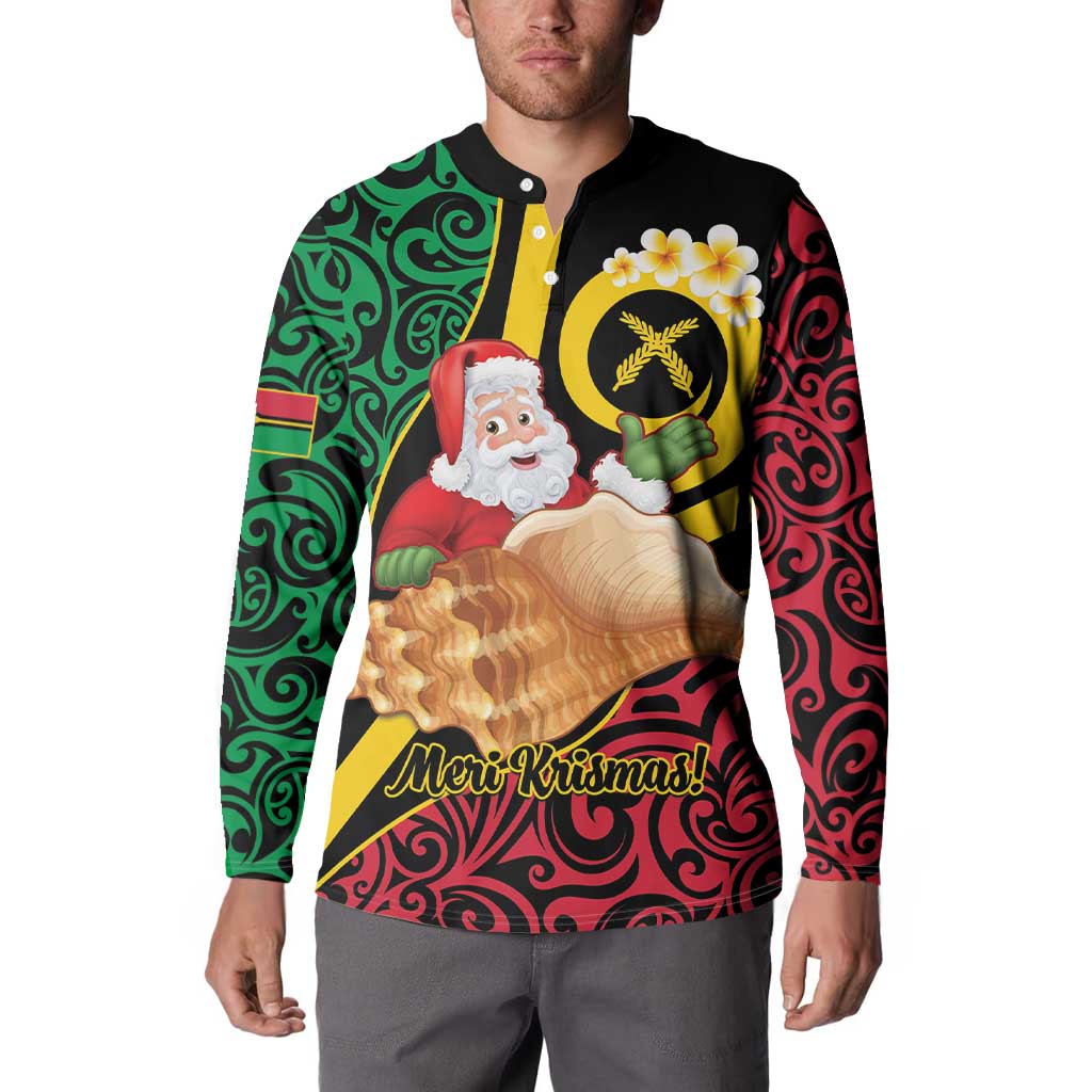 Vanuatu Christmas Button Sweatshirt Vanuatuan Conch Shell - Meri Krismas!