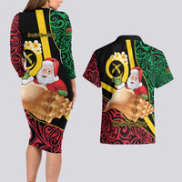Vanuatu Christmas Couples Matching Long Sleeve Bodycon Dress and Hawaiian Shirt Vanuatuan Conch Shell - Meri Krismas!