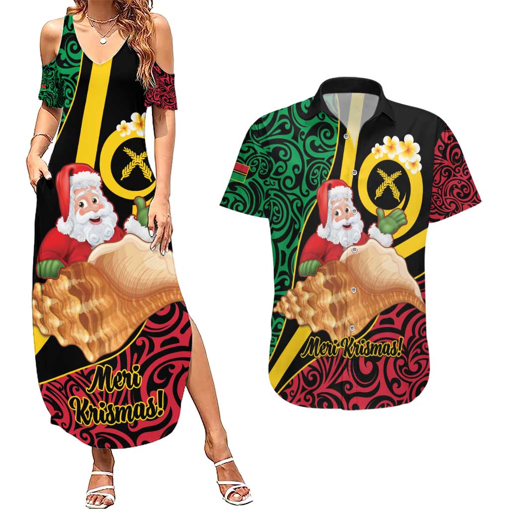 Vanuatu Christmas Couples Matching Summer Maxi Dress and Hawaiian Shirt Vanuatuan Conch Shell - Meri Krismas!