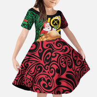 Vanuatu Christmas Family Matching Long Sleeve Bodycon Dress and Hawaiian Shirt Vanuatuan Conch Shell - Meri Krismas! LT14 Daughter's Dress Black - Polynesian Pride