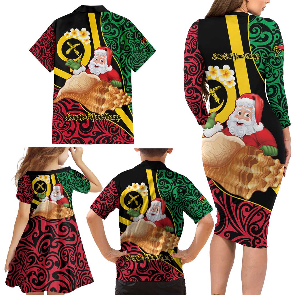 Vanuatu Christmas Family Matching Long Sleeve Bodycon Dress and Hawaiian Shirt Vanuatuan Conch Shell - Meri Krismas! LT14 - Polynesian Pride