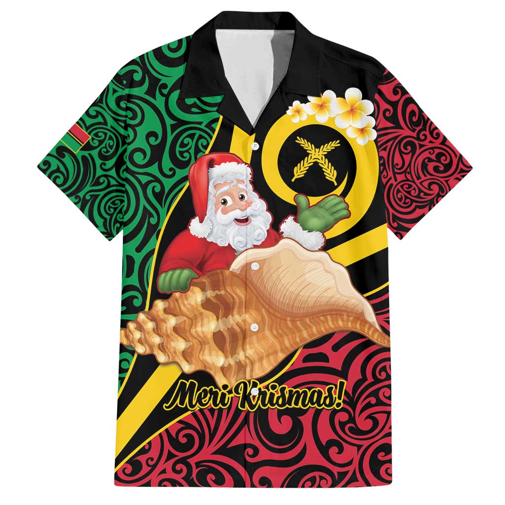 Vanuatu Christmas Family Matching Long Sleeve Bodycon Dress and Hawaiian Shirt Vanuatuan Conch Shell - Meri Krismas! LT14 Dad's Shirt - Short Sleeve Black - Polynesian Pride