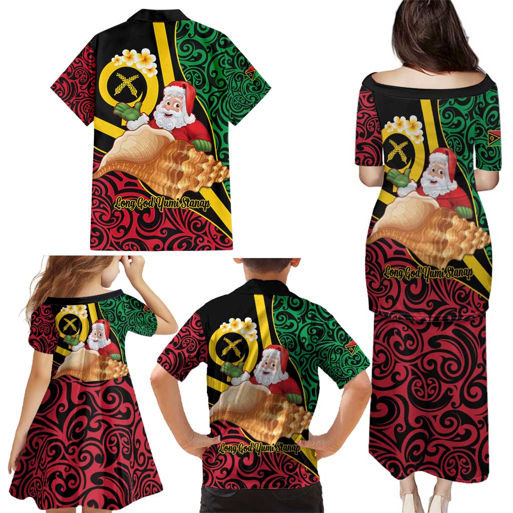 Vanuatu Christmas Family Matching Puletasi and Hawaiian Shirt Vanuatuan Conch Shell - Meri Krismas!