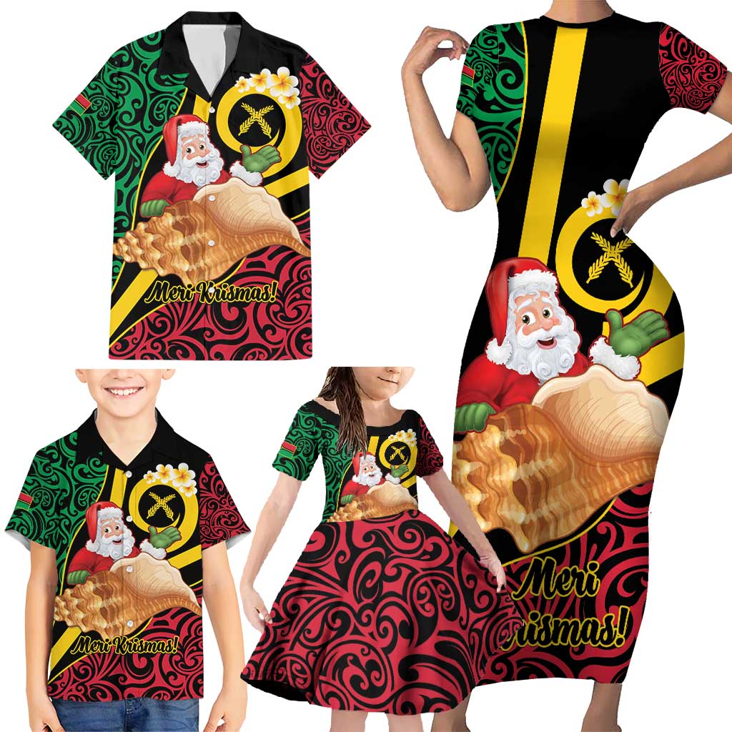 Vanuatu Christmas Family Matching Short Sleeve Bodycon Dress and Hawaiian Shirt Vanuatuan Conch Shell - Meri Krismas! LT14 - Polynesian Pride