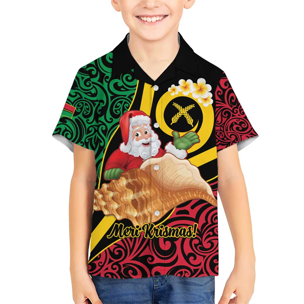 Vanuatu Christmas Family Matching Short Sleeve Bodycon Dress and Hawaiian Shirt Vanuatuan Conch Shell - Meri Krismas! LT14 Son's Shirt Black - Polynesian Pride